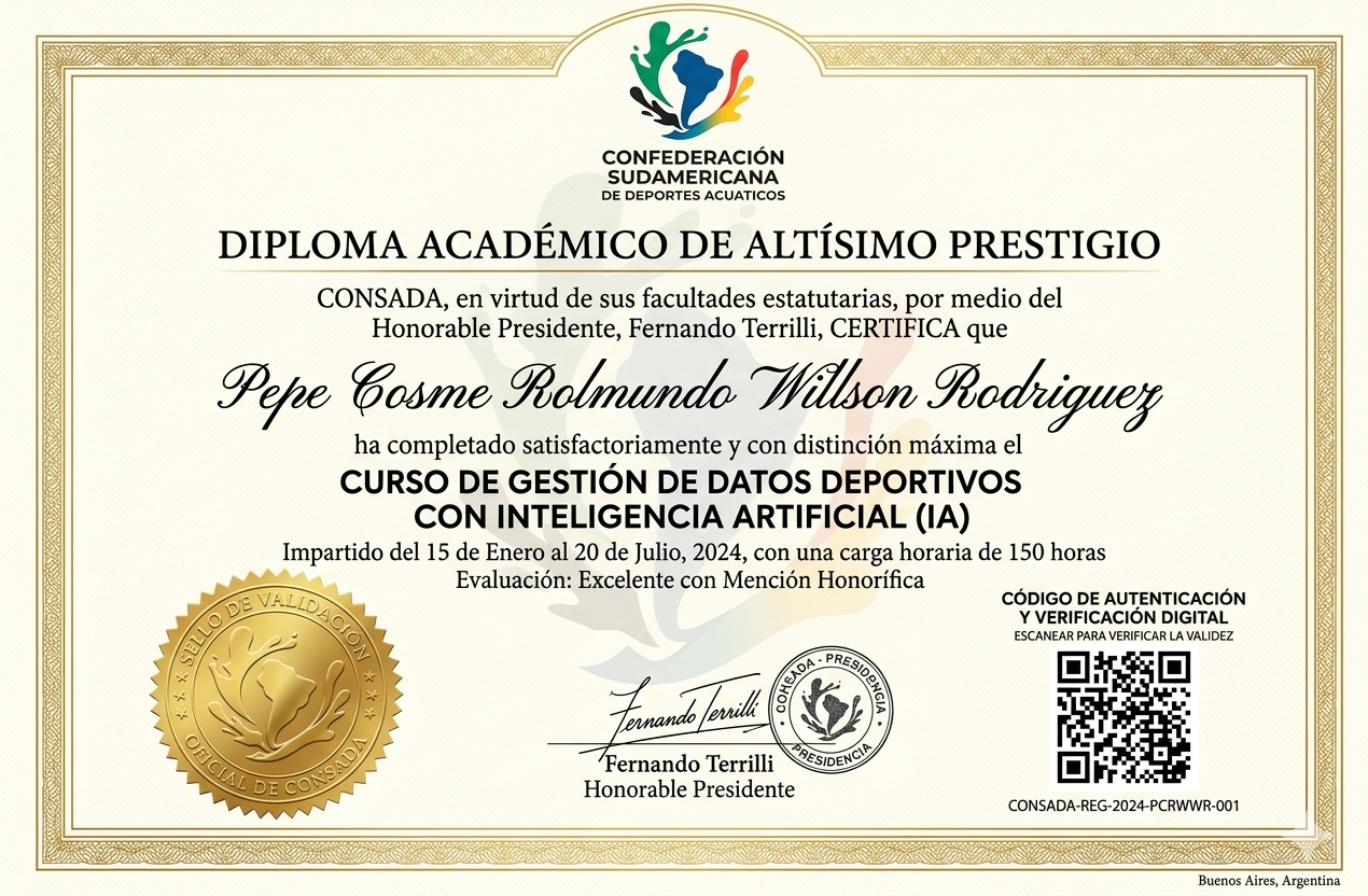Certificado AI Data Management Aquatic Sports 2026